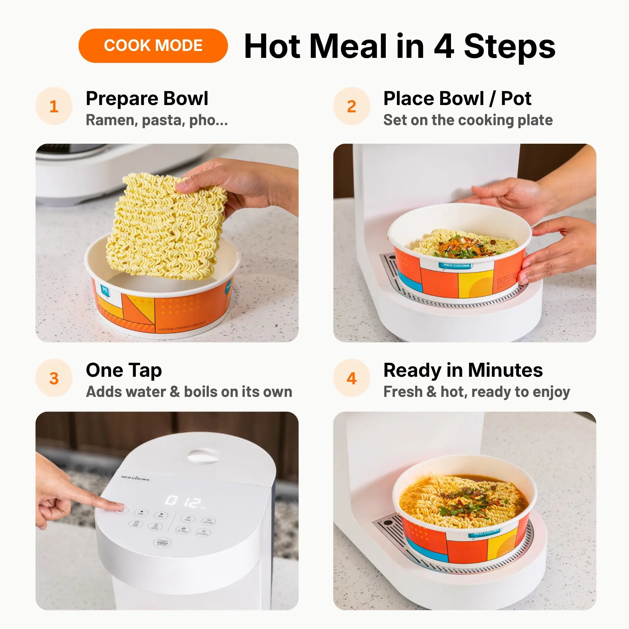 Automatic Ramen Cooker & Hot Water Dispenser by NEO CUCINA commercial ramen cooker for self-serve hot food business