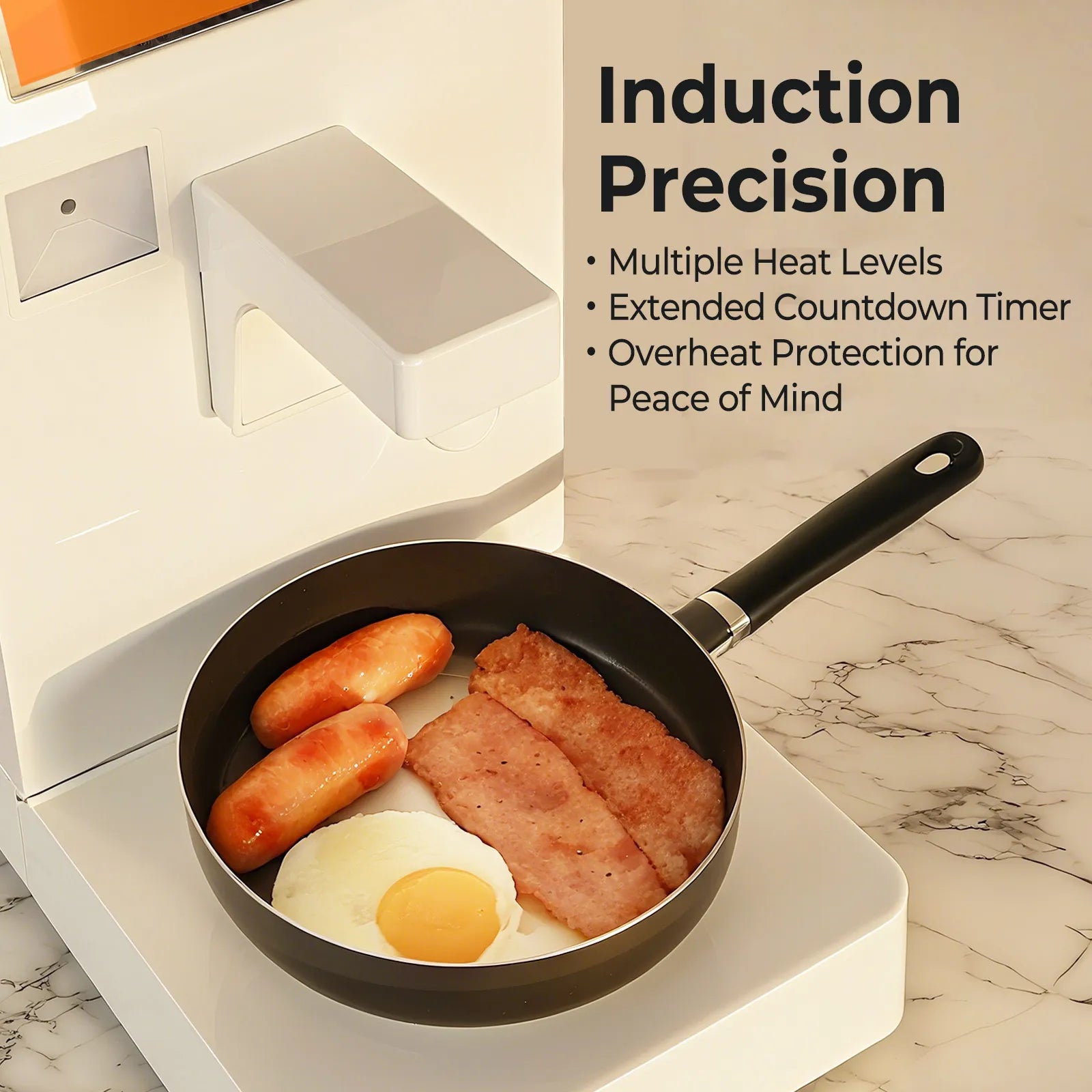 Neo Cucina Robot Chef using induction heating to cook breakfast with precise temperature control.