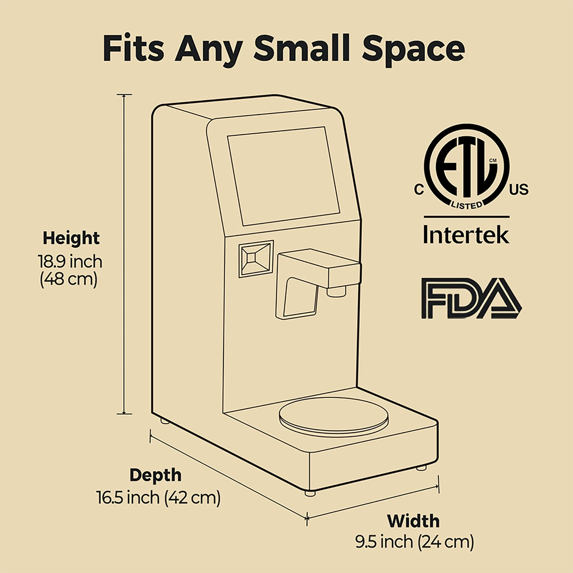 Neo Cucina compact smart cooker dimensions with ETL and FDA certifications, fits any small kitchen space.