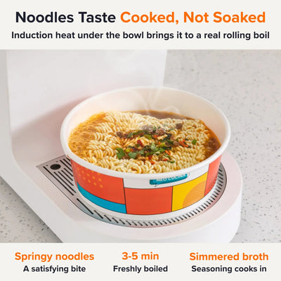 Ramen boiling in a paper bowl on NEO CUCINA Studio, with springy noodles and hot broth in 3 to 5 minutes