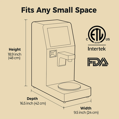 Neo Cucina compact smart cooker dimensions with ETL and FDA certifications, fits any small kitchen space.
