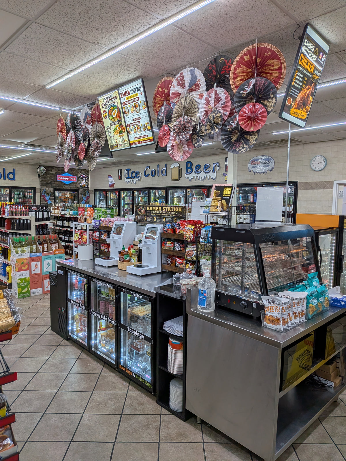 Ramen station with packaged noodles at a gas station market in Chattanooga, Tennessee